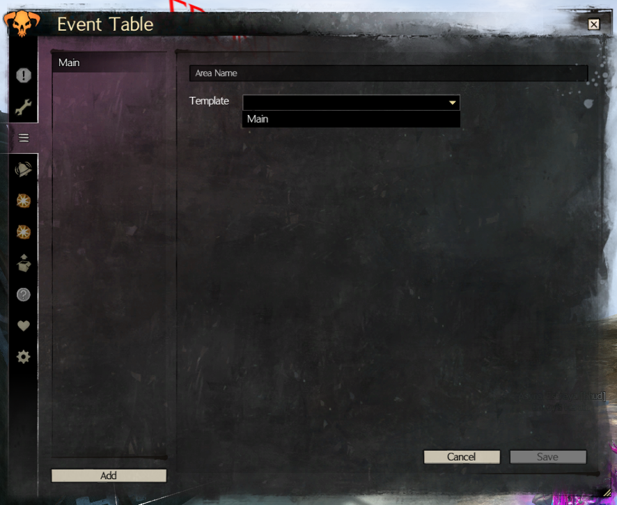 Event Table Event Area Add