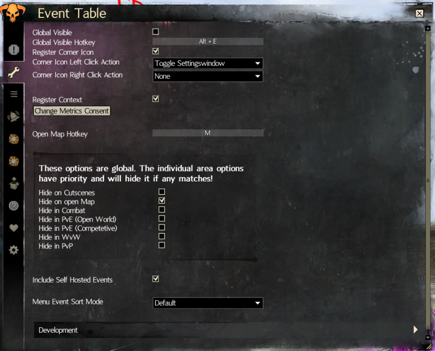 Event Table General Settings